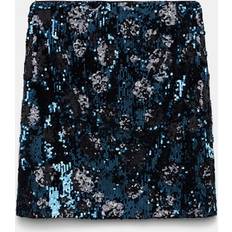 Sequin Skirt With Flower Design - Blue