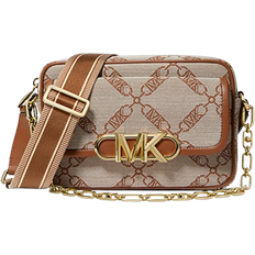 Michael Kors Parker Medium Empire Logo Jacquard Crossbody Bag - Natural/Luggage