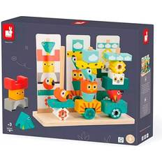 Janod Jeu éducatif en bois Totem en Bois à Empiler 52 Pièces Dès 3 Ans Bleu