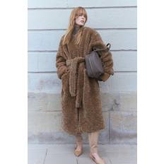 Fabric Coats H&M Fluffy Tie-Belt Coat - Beige