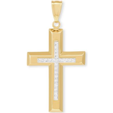 Macy's White Gold Charms & Pendants Macy's Polished Cross Pendant in 14k Yellow & White Gold Gold