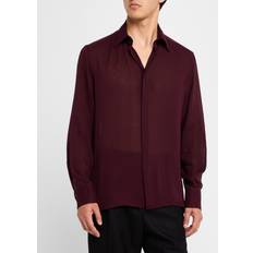 Silk Shirts Men's Sheer Crepe Button-Down Shirt - Red/Multi