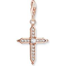 Thomas Sabo Sterling Silver Rose Gold Plated Cross Charm - White Stones