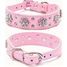 Pets Temu Sparkling Rhinestone Leather Pet Collar Adjustable Size