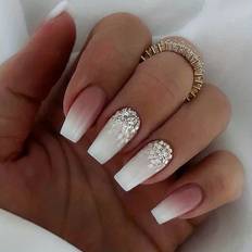 Nagelprodukter Temu Medium Ballerina Press On Nails - Gradient Coffin/Silver Glitter