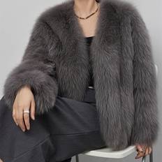 Temu Faux Fur Coat Long Sleeve - Polyester Material