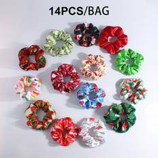 Hair Ties on sale Temu Christmas Fabric Printed Hair Scrunchies Set of 14