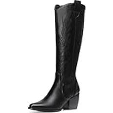Dream Pairs Cowgirl Stövlar Broderad Bekväma - Svart/PU