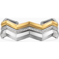 Jewelry David Yurman Zig Zag Stax Three Row Cuff Bracelet in Sterling Silver with 18K Yellow Gold with Diamonds 17.4mm