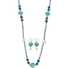 Mother of Pearl Jewelry Sets Women's Simulated Blue Opal Jewelry Set by PalmBeach Jewelry in Blue (Size ONE SIZE)