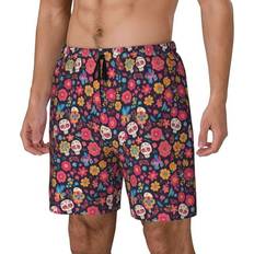 Haiem Apricot Color Skull Flower Swim Trunks - Medium