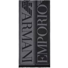 Emporio Armani Accessoarer Emporio Armani Jacquardscarf Ull med Maxi-Logotyp - Black