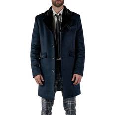 Faux Fur - Men Coats Faux Fur Notch Lapel Coat - Navy