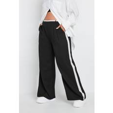 Yours Contrast Side Stripe Wide Leg Trousers - Black