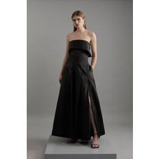 Long Dresses - Ribbed Karen Millen Structured Satin Bandeau Maxi Dress - Black