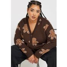 Cardigans Plus Size Gingerbread Man Knitted Cardigan - Brown