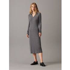 Calvin Klein Dame Kjoler Calvin Klein Slim Wool Polo Dress - Dark Grey