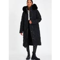 Quiz Quilted Long Parka - Black