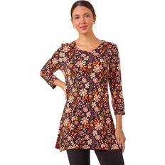 Florals Tops Roman Floral Print Jersey Tunic Top - Orange