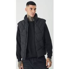 Chalecos de Trabajo Men's Tall Abstract Quilted Funnel Neck Vest - Black