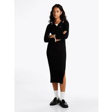 Tommy Hilfiger Black Dresses Tommy Hilfiger Ribbed Slim Midi Polo Dress