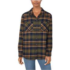 Green - Women Shirts Natural Reflections Brushed Flannel Long Sleeve Shirt - Olive Plaid