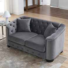 Chesterfield Sofas - Gray Astoria Grand 59-Inch Modern Sofa 3 Seater