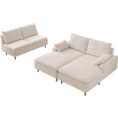 Beige - Corner Sofas Hokku Designs Beige U-Shaped Linen Sectional 34.6 H X 128.3 W X 59.4 D Sofa