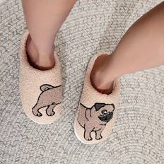 Temu Cozy Pug Dog Pattern Slippers - Plush Lined