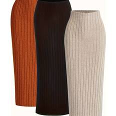 Temu Solid Color Ribbed Sheath Skirt - Elegant