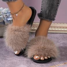 Temu Warm Faux Fur Flat Slippers - Casual