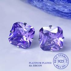 Temu Sparkling Square Shaped Stud Earrings - Purple Zirconia