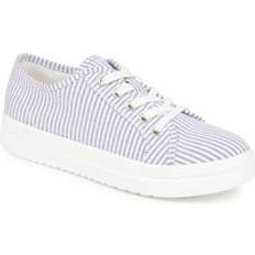 Pavers Stripy Canvas Trainers - White/Navy