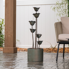 Silver Fountains & Garden Ponds Metal Sculptural Multi-tiered Flower Water Fountain 13.78 In L X 13.78 In W X 46.06 In H