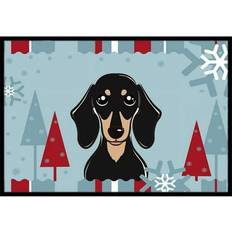 Entrance Mats Winter Holiday Smooth And Tan Dachshund Mat 18 x 27 in Black