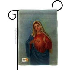 Red Flags Sacred Heart Mary Burlap Garden Flag 13 x 18.5 in