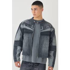 Equestrian Jackets boohooMAN Tall Boxy BHM PU Collarless Moto Biker Jacket - Black