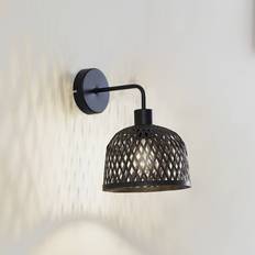 Bamboo Wall Lamps Lindby Eskil Ø 18.5 cm Black Bamboo Wall light