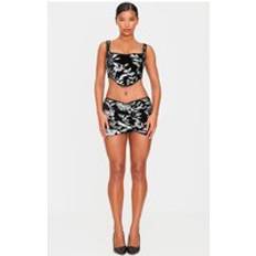 Velvet Skirts PrettyLittleThing Velvet Floral Sequin Mini Skirt - Black