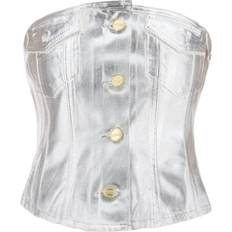 Blusas Ganni Ganni-Laminated Denim Bust Top - Silver/Donna