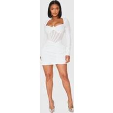 PrettyLittleThing Shape Mesh Insert Corseted Mini Dress - White