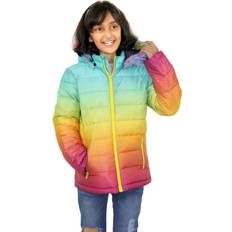 A2Z Kids Girls Puffer Faux Fur Hooded Jacket - Rainbow