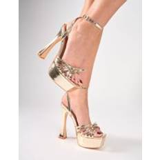 Public Desire Blissy Multi Strap Bow Platform Heels - Gold