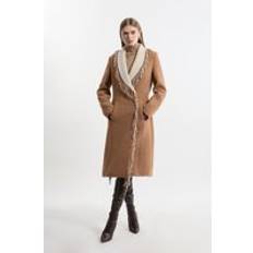 Karen Millen S Coats Karen Millen Wool Blend Fringe Collar Maxi Coat - Camel