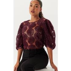 Bubbleroom Överdelar Bubbleroom 3D Flower Puff Sleeve Blouse - Wine-red
