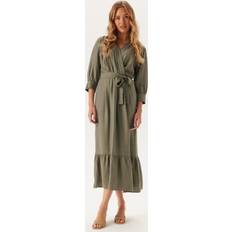 Bubbleroom Puff Sleeve Structured Dress - Khaki Green
