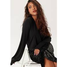 Sequin Trumpet Sleeve Midi Dress - Black
