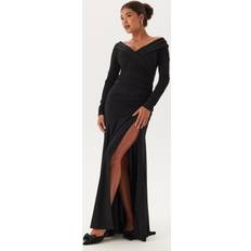 Goddiva Long Sleeve Bardot Pleat Maxi - Black