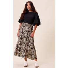 Leopard Kjolar Happy Holly Viscose Midi Wrap Skirt - Leopard