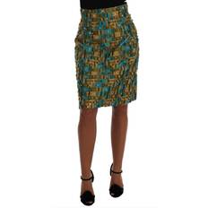 Silke/Siden Kjolar Dolce & Gabbana Multicolor Jacquard Straight Pencil Skirt Elegant Green